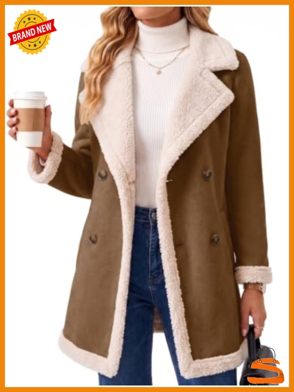 Faux Suede Shearling Fleece Lined Mid-Length Coat Double Breasted